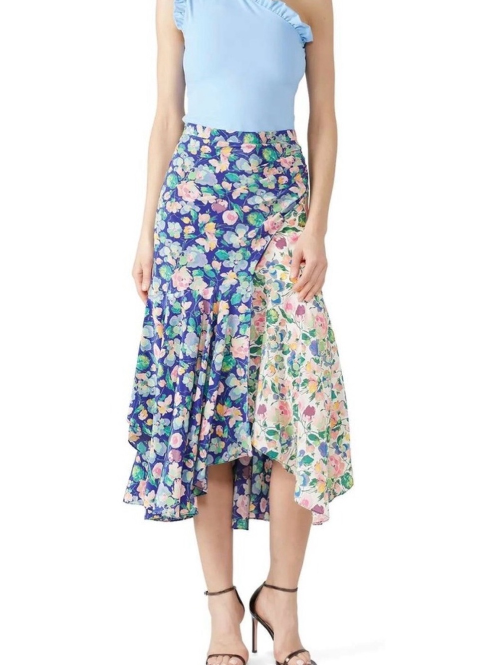 AMUR Blue Multi Floral High-Low Skirt